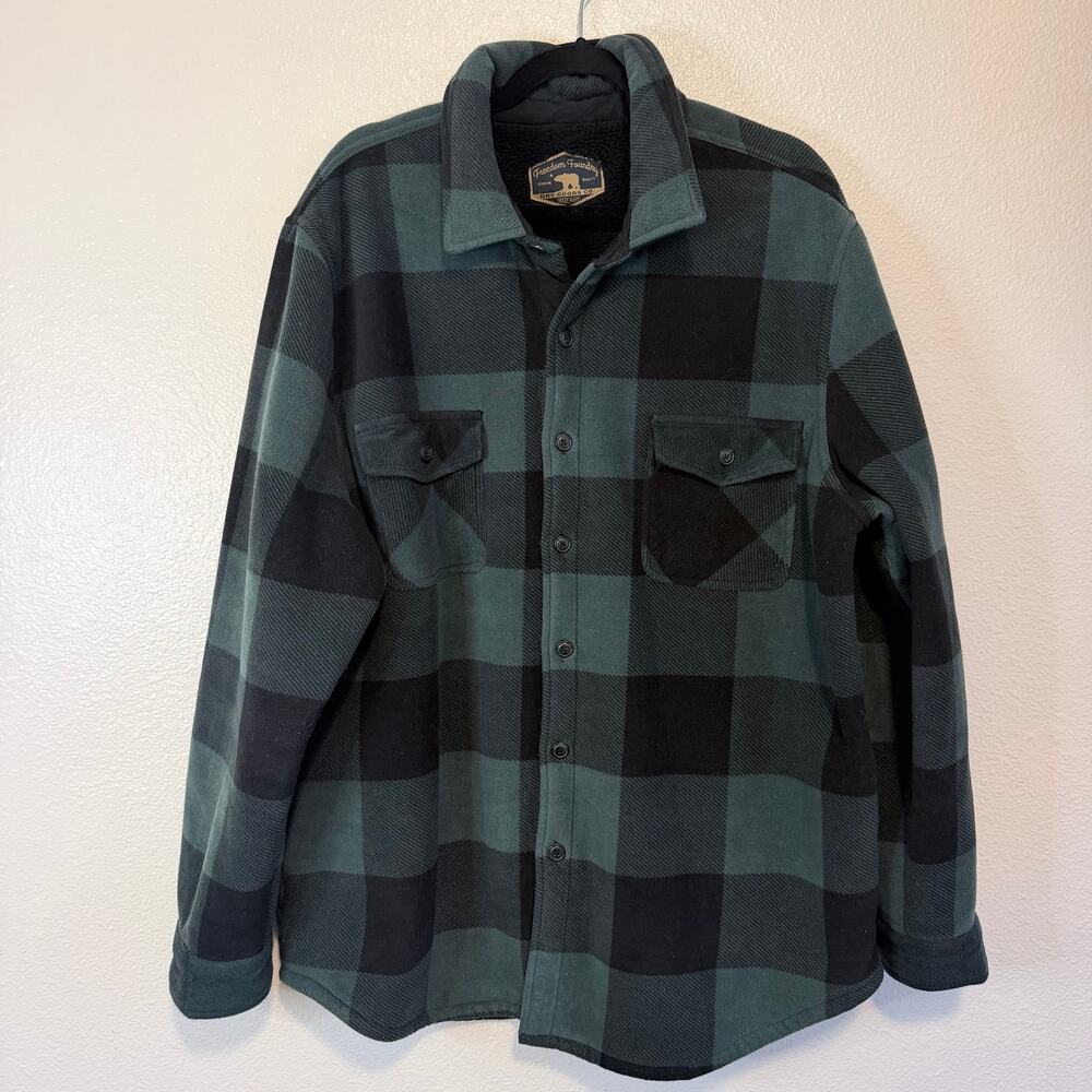 Freedom Foundry Men's Fur Lined Fleece Shirt Jacket Shacket Green/Black Size XXL